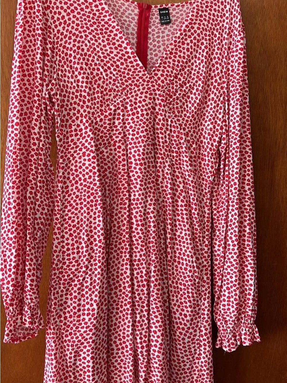 Sheer Floral Red Long-Sleeve V-Neck Top